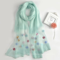 2017 fashion lightweight china wholwsale long floral hand embroidery pearl silk and wool blend scarfs shawl